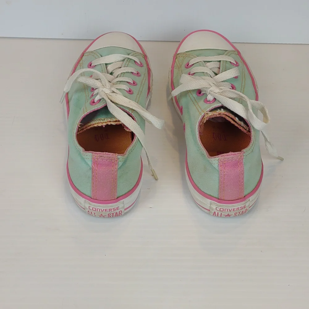 Converse Youth All Star Low Double Tongue Laces Sneakers Skate Shoes Pink & Mint